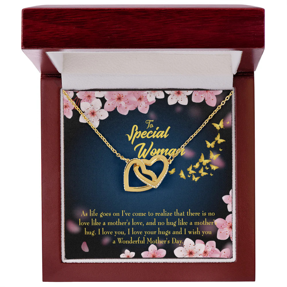 To Mom Love Your Hugs Inseparable Hearts CZ Necklace Gold Tone Luxury Box